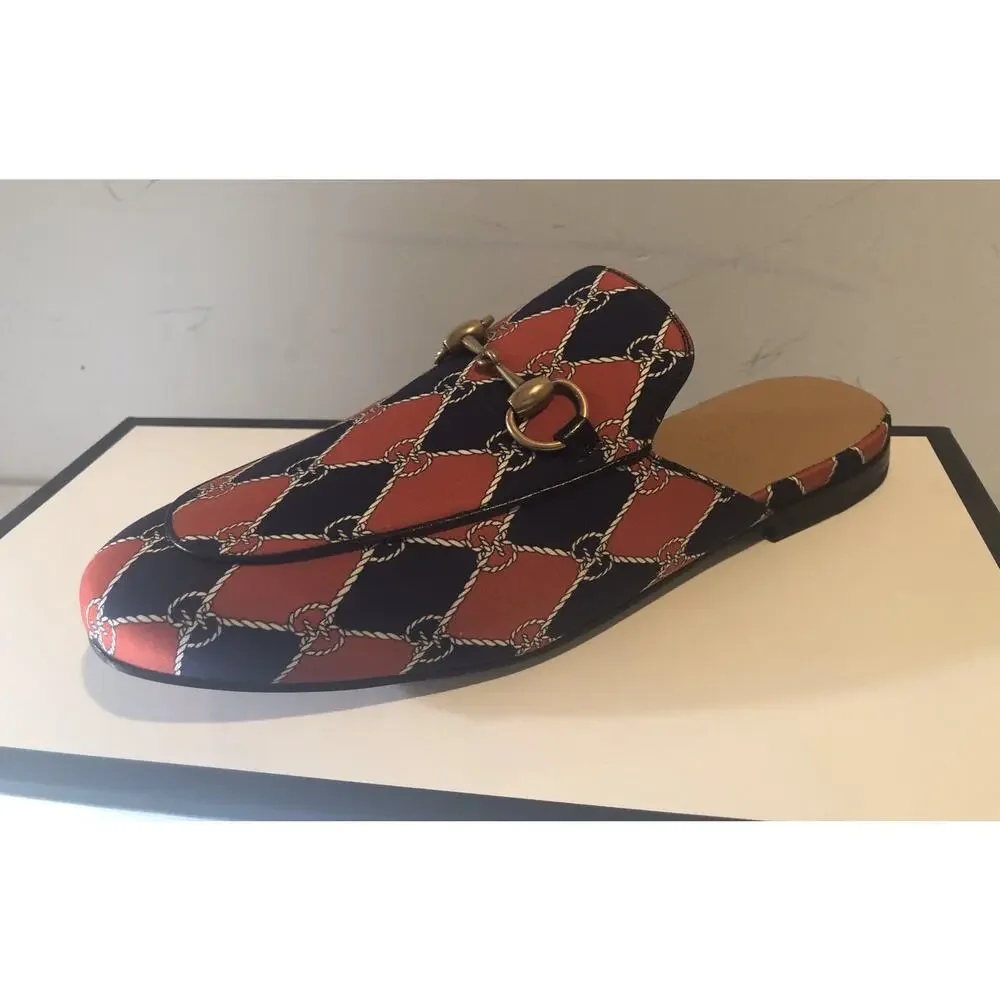NIB Gucci Princetown Rhombus Chain-Print Horsebit Mules Size 5.5EU/6.5US $790.00